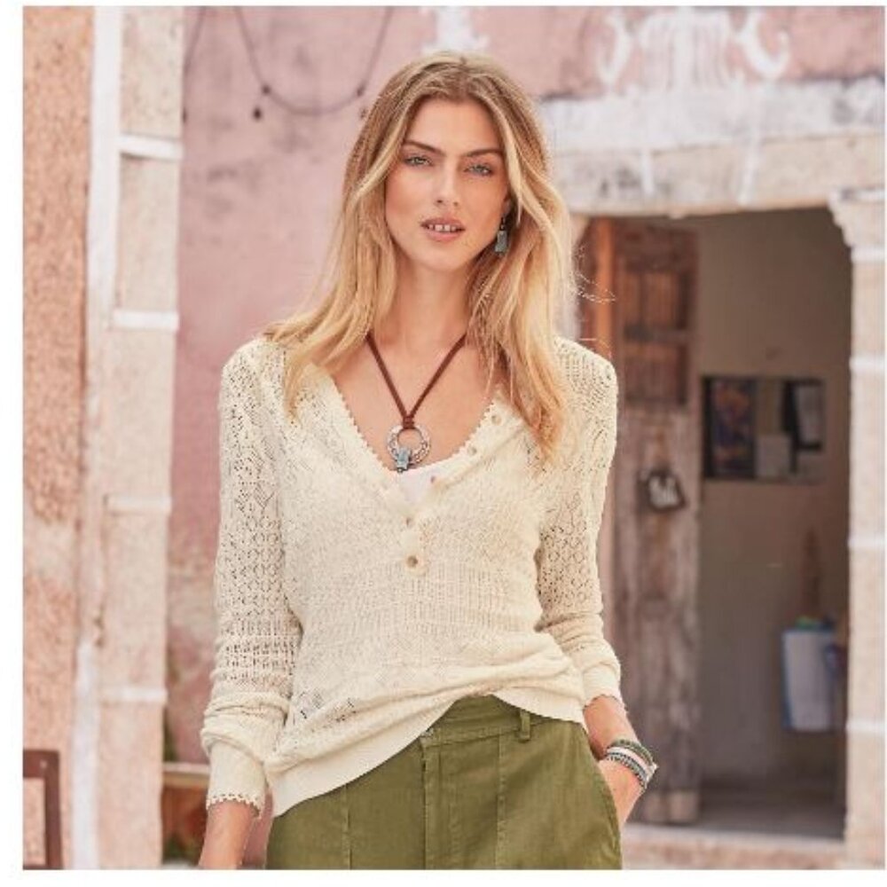 Sundance Whispering Winds Henley w/ Matching Camisole in White -Size Small - NWT